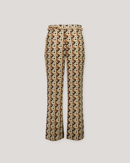 CASABLANCA BROWN CAMEL HEART JACQUARD TROUSERS W/SIDE ADJUSTERS