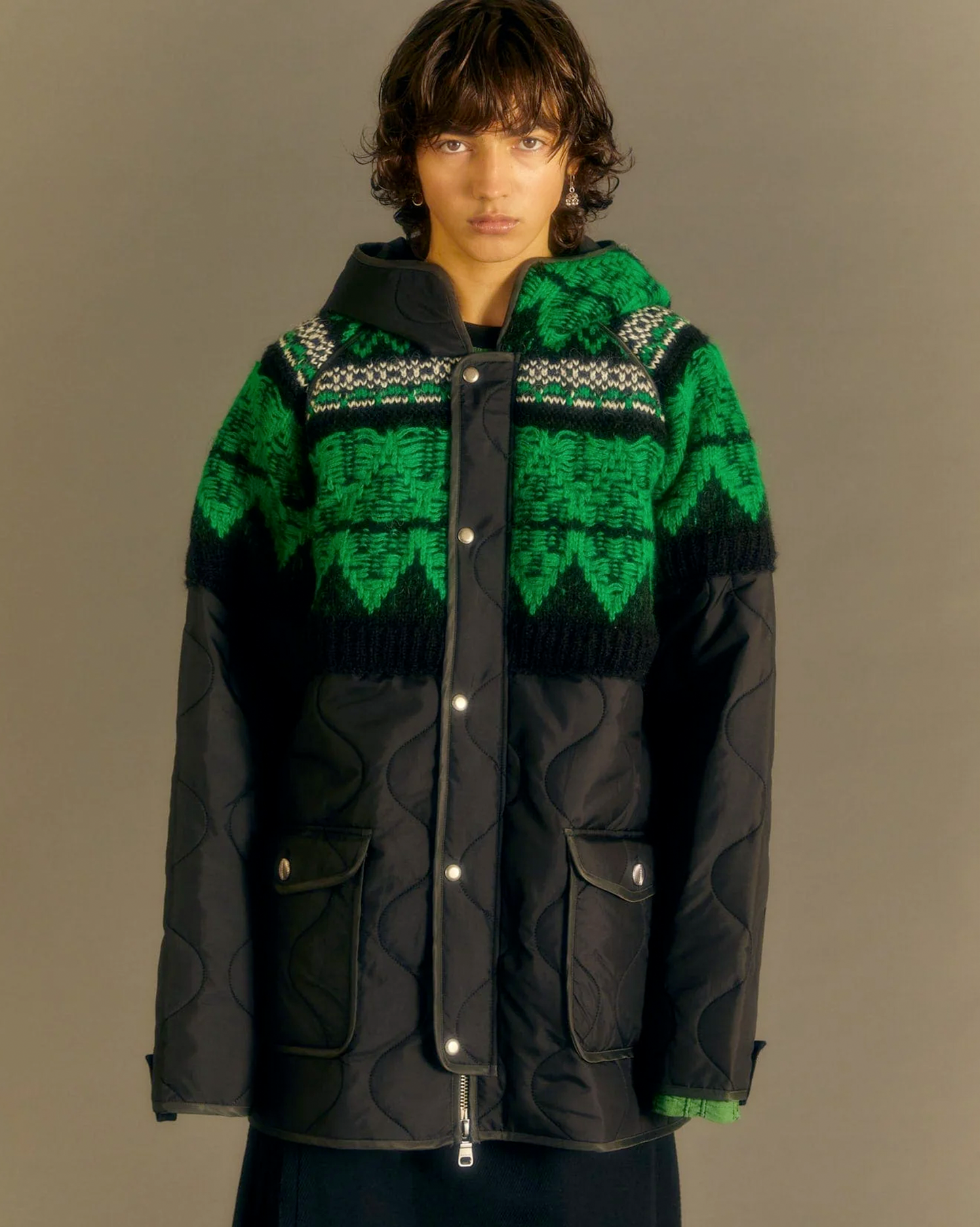ANDERSSON BELL NORDIC KNIT PATCH QUILTED PARKA